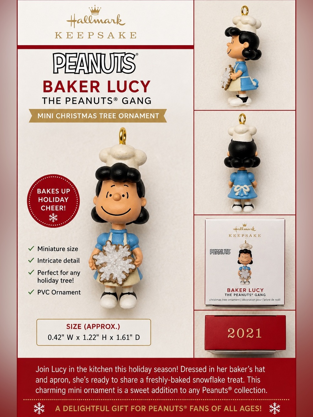 New in Box Baker Lucy Peanuts Gang Ornament - White & Blue